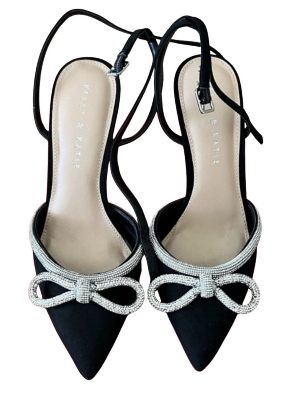 Kelly & Katie Black Blaken Pump Heels Silver Bows Cocktail Formal Fall Shoes 7